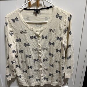 Talbots Cream Cardigan with Black Bow Pattern
